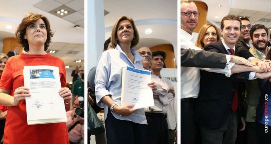 Los candidatos a las primarias del PP: Santamaría, Cospedal y Casado. Los candidatos a las primarias del PP: Santamaría, Cospedal y Casado.