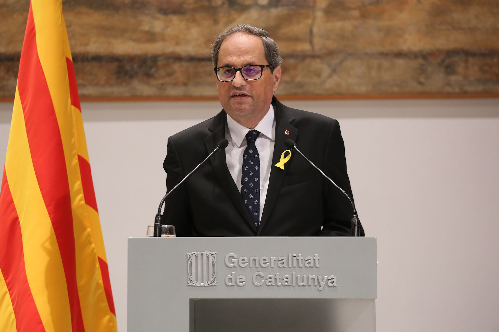 El presidente de la Generalitat, durante su declaración institucional.