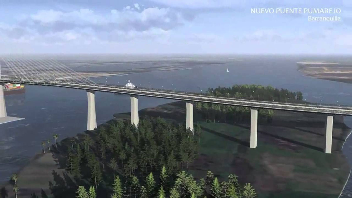 Diseño del puente atirantado de Pumarejo que está siendo construido por Sacyr en Colombia