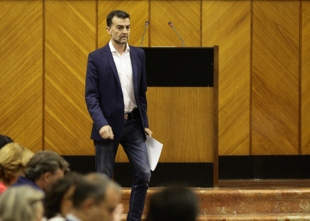 Antonio Maíllo, ayer en el Pleno del Parlamento dirigiéndose a la tribuna.