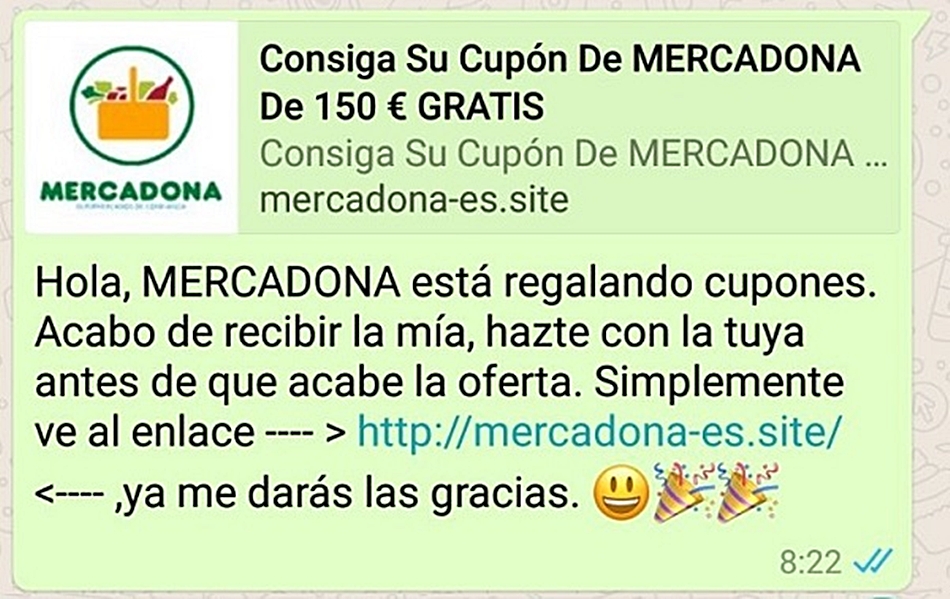 Este es el aspecto del mensaje que llega al WhatsApp y que se trata de un fraude. 