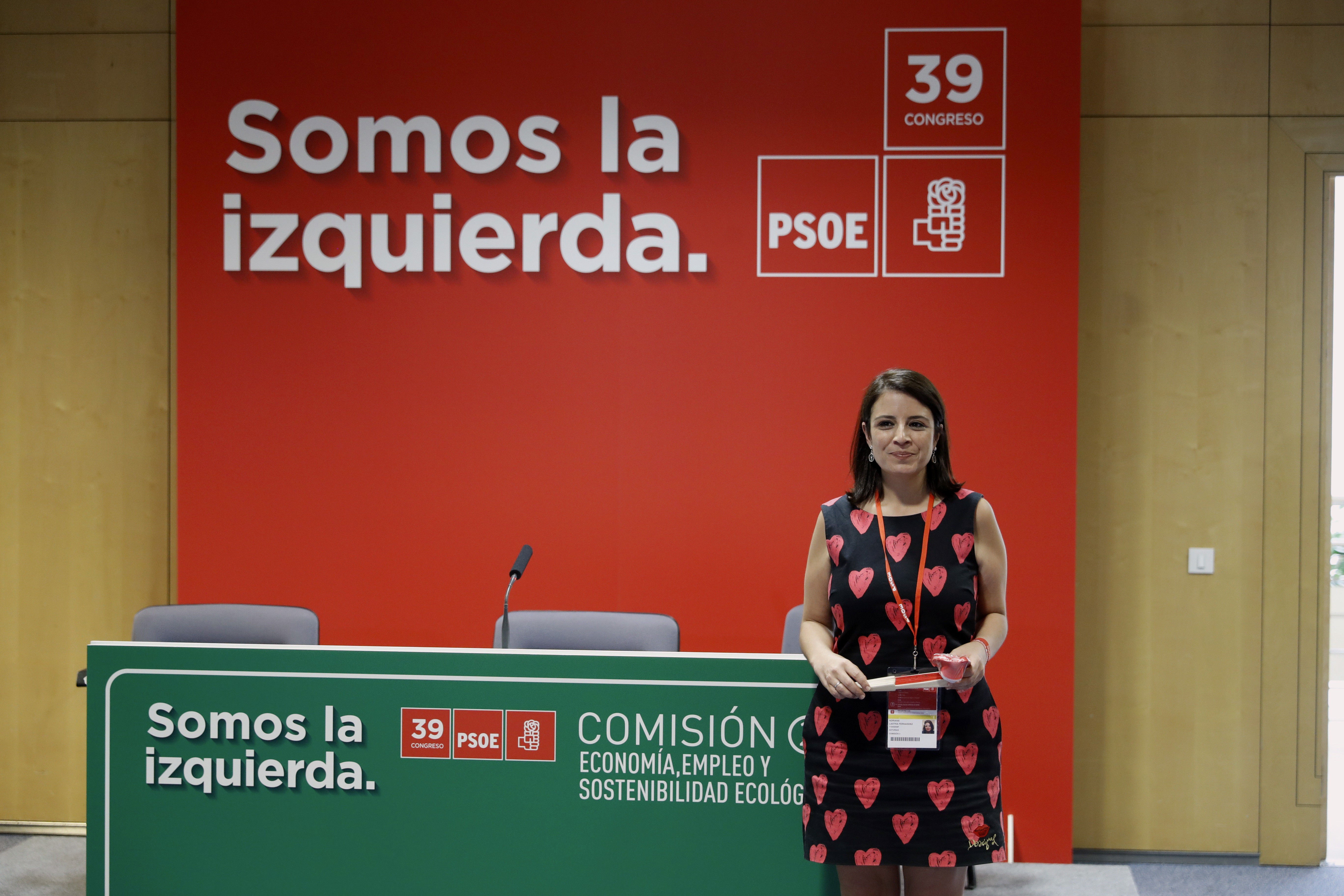 La diputada del PSOE Adriana Lastra durante la visita realizada este viernes a las instalaciones dispuestas para la celebración del 39º Congreso del PSOE