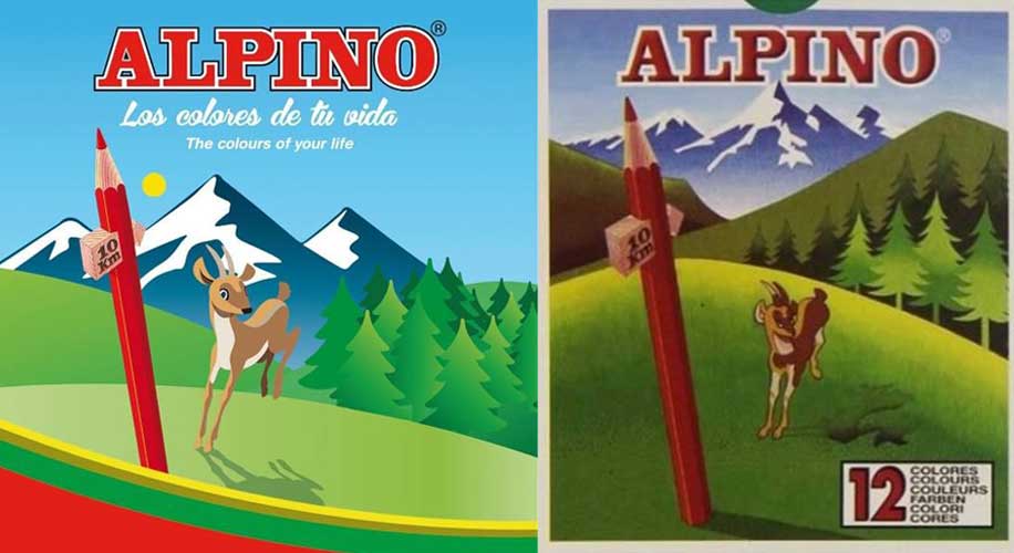 Caja de lapiceros Alpino, la antigua y la actual. (Foto del FB oficial de Alpino)