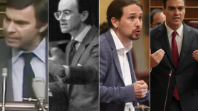 Los cuatro candidatos a las mociones de censura presentadas en democracia (González, Hernández Mancha, Iglesias y Sánchez)