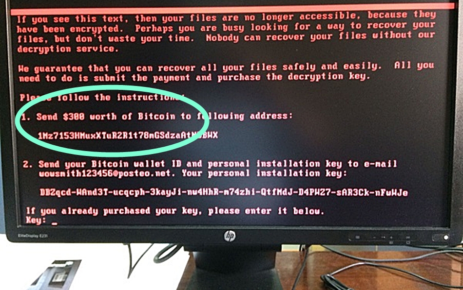 A través del ataque de las últimas horas, los ciberdelincuentes piden 300 dólares en bitcoins (como se ve en la imagen) para liberar el ordenador. 