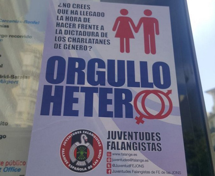 La Falange empapela Madrid con carteles homófobos y en defensa de la familia en el World Pride 2017.