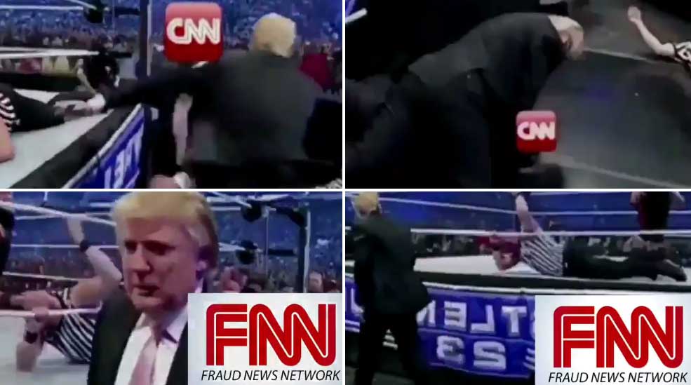 Montaje de fotogramas del vídeo difundido por Donald Trump en el que golpea a la CNN