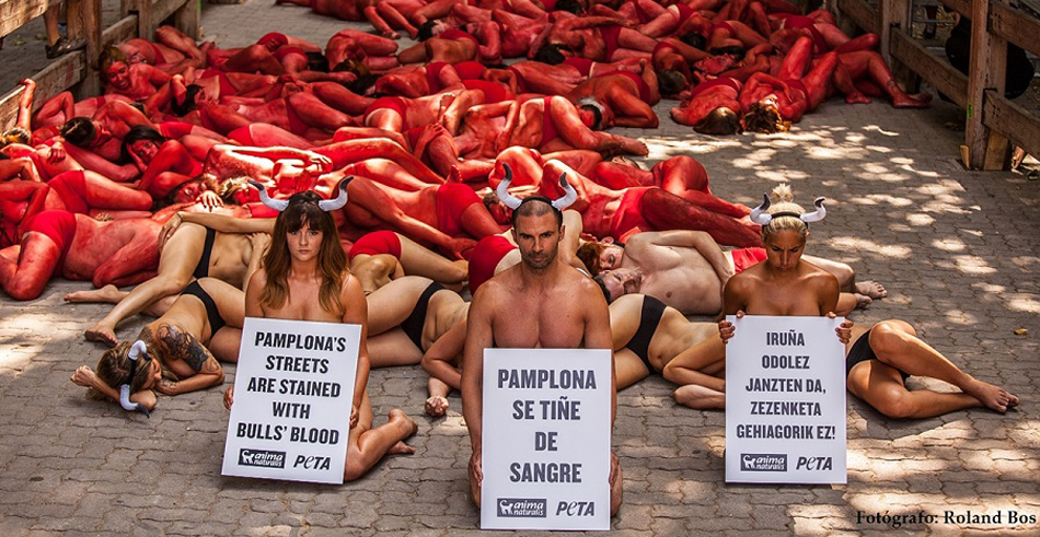  Cerca de cien personas en una protesta contra el maltrato de los toros en los festejos de San Fermín