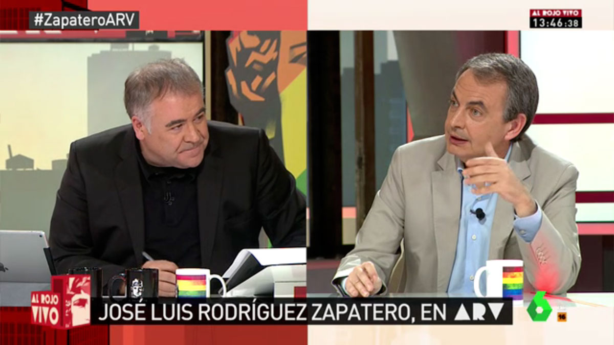 El expresidente del Gobierno, José Luis Rodríguez Zapatero, entrevistado en 'Al Rojo Vivo'