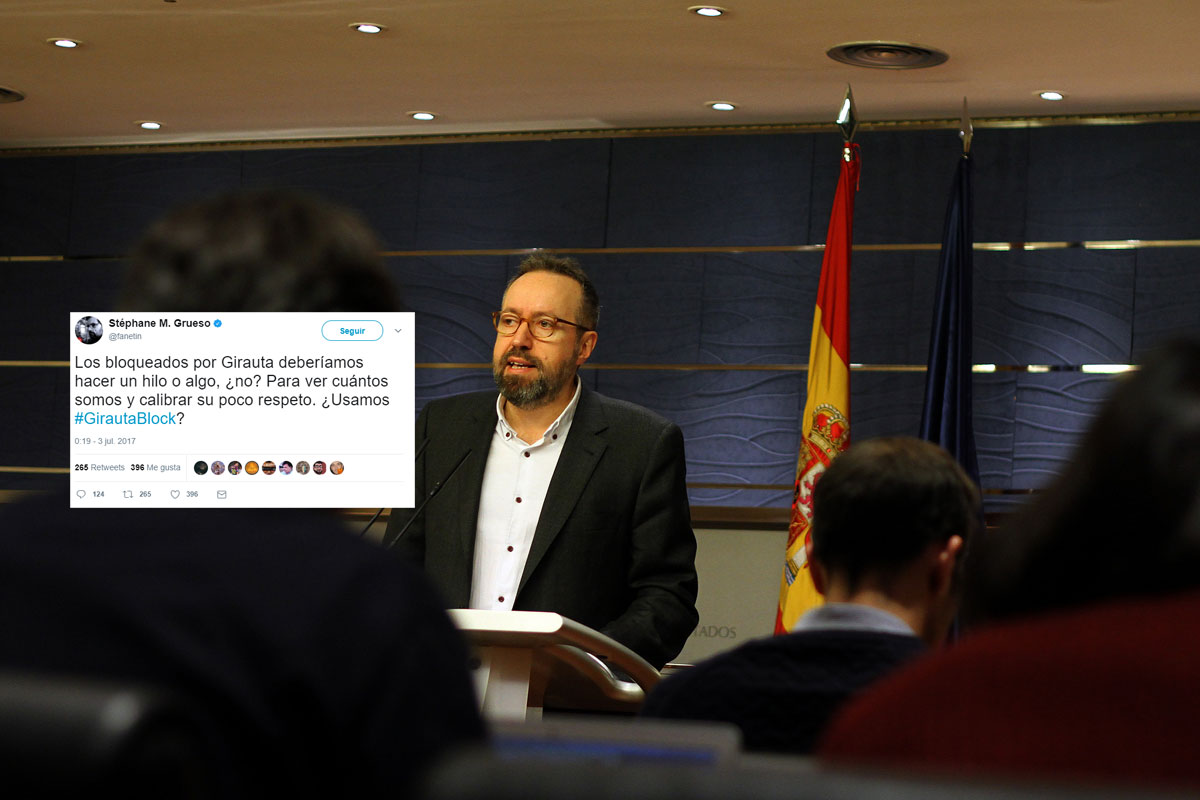 El portavoz de Ciudadanos, Juan Carlos Girauta, y el tuit original de #GirautaBlock