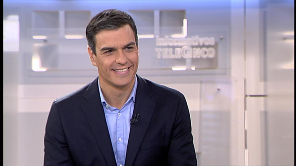 El Secretario General del PSOE, Pedro Sánchez, entrevistado en los informativos de Telecinco