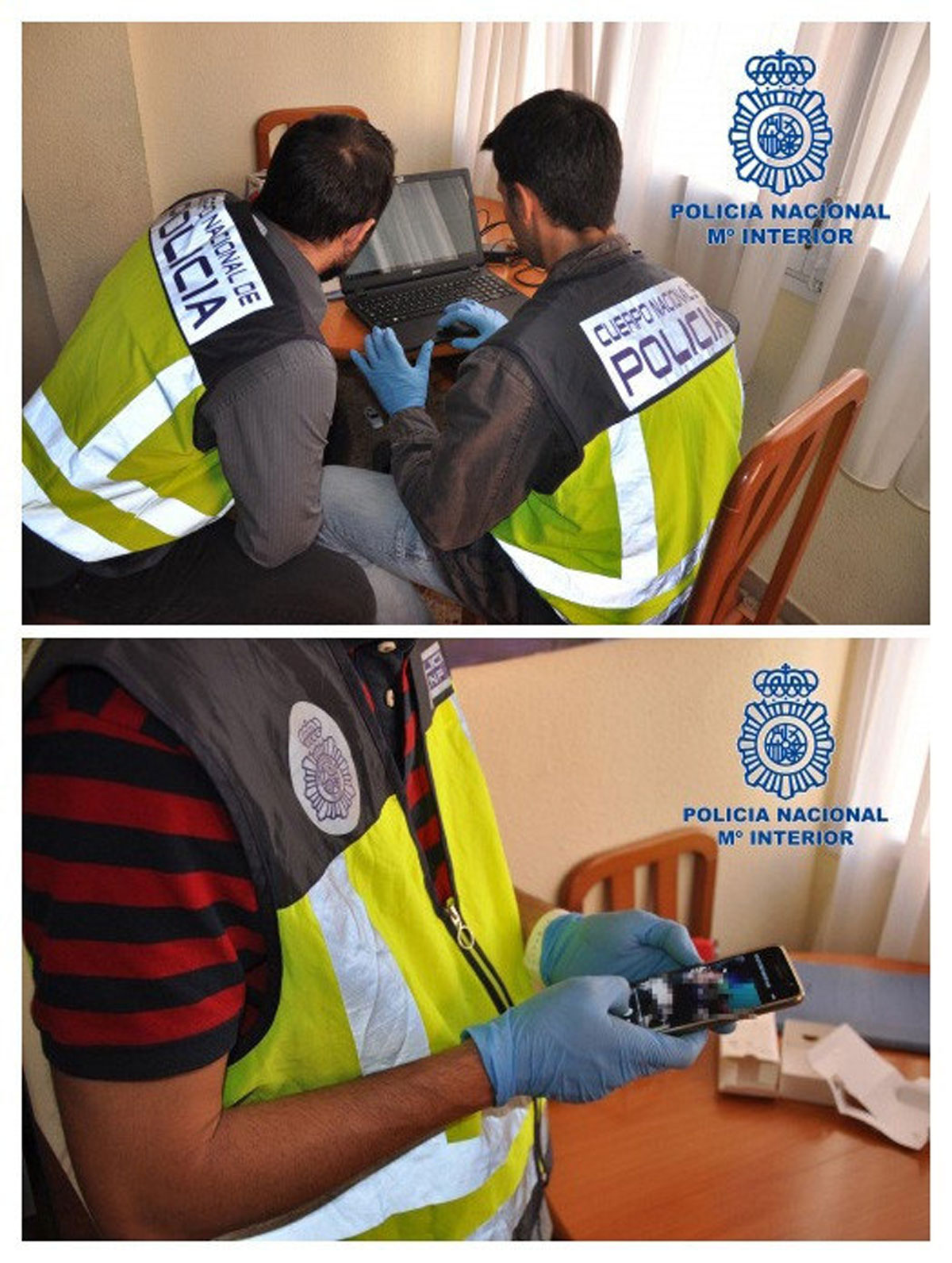 Fotografías de la Policía Nacional de una operación contra la pornografía infantil a través de la red.