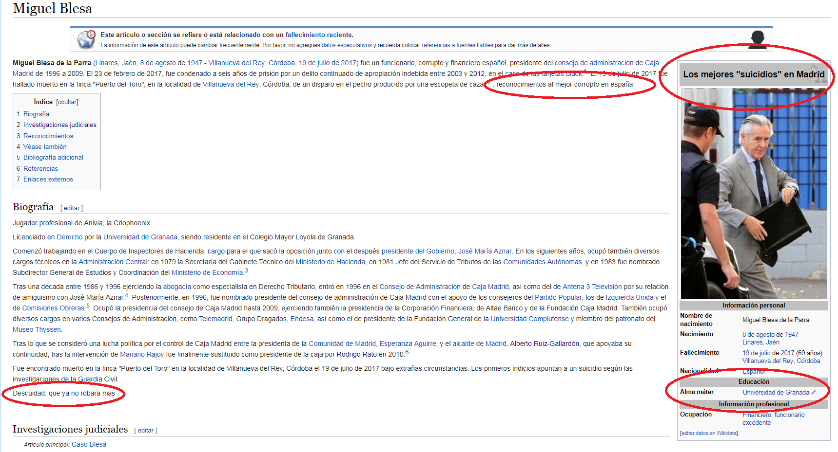 Trolean la biografía de Wikipedia de Blesa