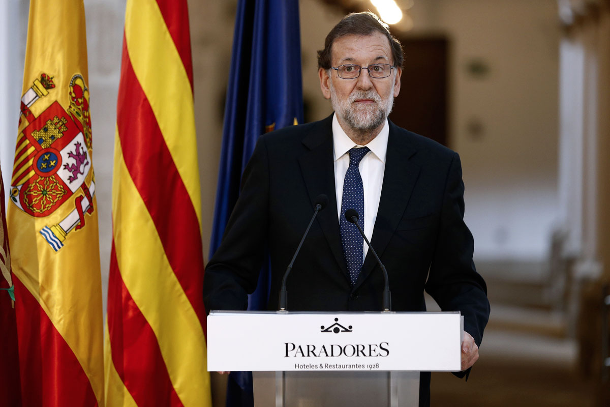 El presidente del Gobierno, Mariano Rajoy, durante un inauguración del Parador de Lleida
