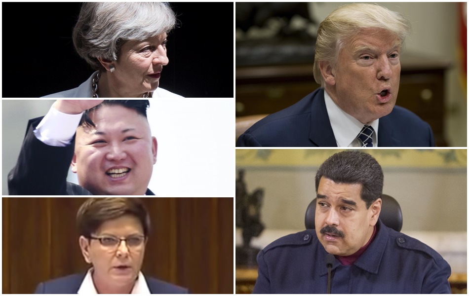 Theresa May, Kim Jong Un, Beata Szydlo, Donald Trump y Nicolás Maduro. 