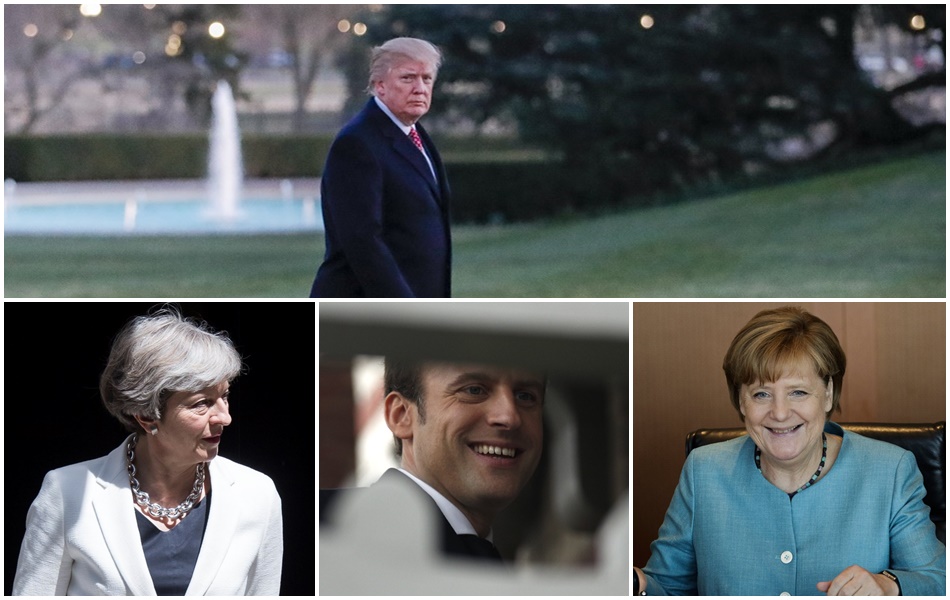 Donald Trump, Theresa May, Emmanuel Macron y Ángela Merkel.