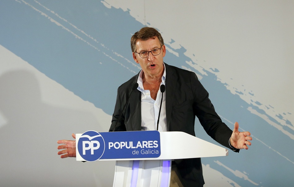 El presidente de la Xunta de Galicia, Alberto Núñez Feijóo, durante la clausura de la junta directiva del PPdeG en A Coruña. 