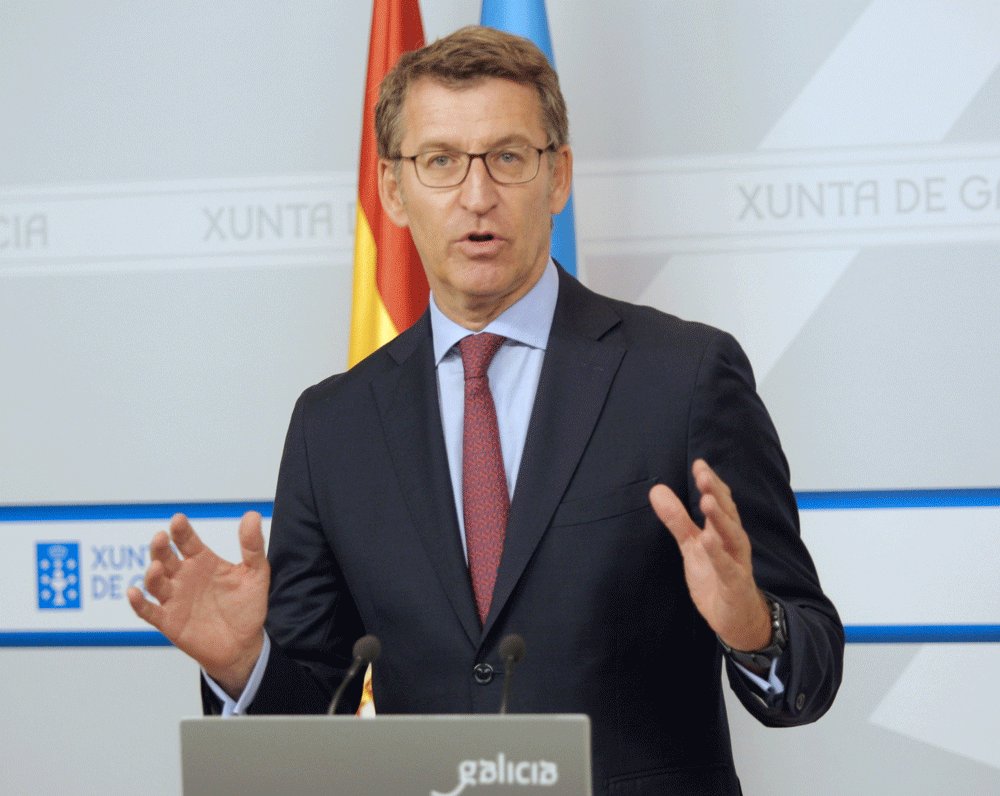 El presidente de la Xunta de Galicia, Alberto Núñez Feijóo, durante la rueda de prensa posterior a la reunión del Consello.