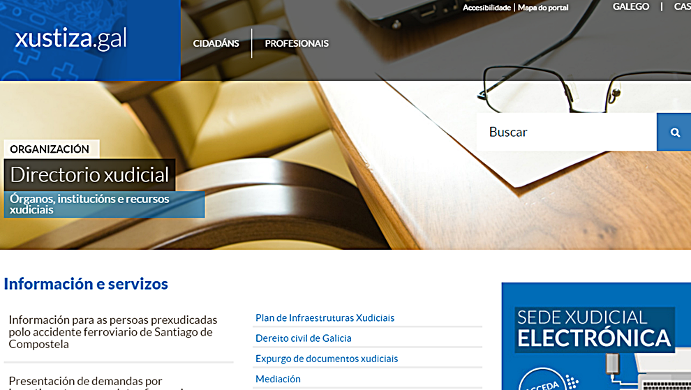 Imagen de la web que la Xunta de Galicia dedica a la Dirección Xeral de Xustiza. 