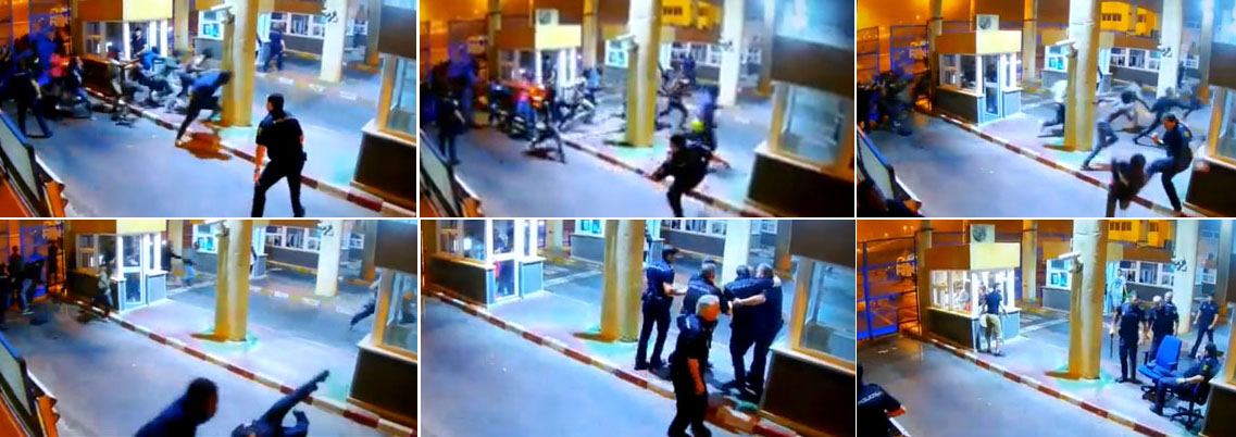 Secuencia del momento en que un policía se rompe la pierna al caer tras zancadillear repetidamente a inmigrantes que intentaban entrar sin papeles en Ceuta