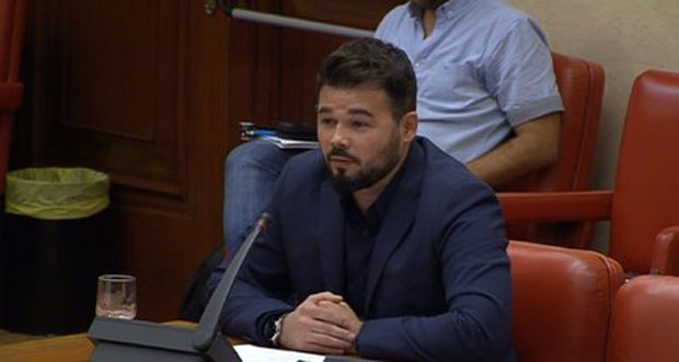 El diputado de ERC, Gabriel Rufian, durante la comisión de Exteriores