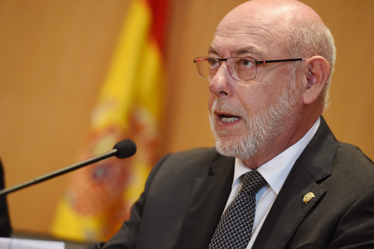 El fiscal general del Estado, José Manuel Maza,durante su comparecencia en la sede de la Fiscalia. EFE