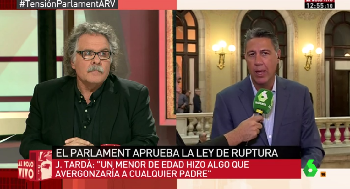 Joan Tardá y Xavier Albiol, durante su enfrentamiento en Al Rojo Vivo