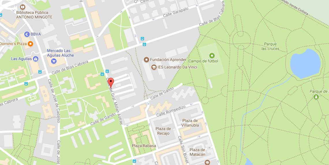 Captura de Google Maps con la localización de la calle de Millán Astray en Madrid