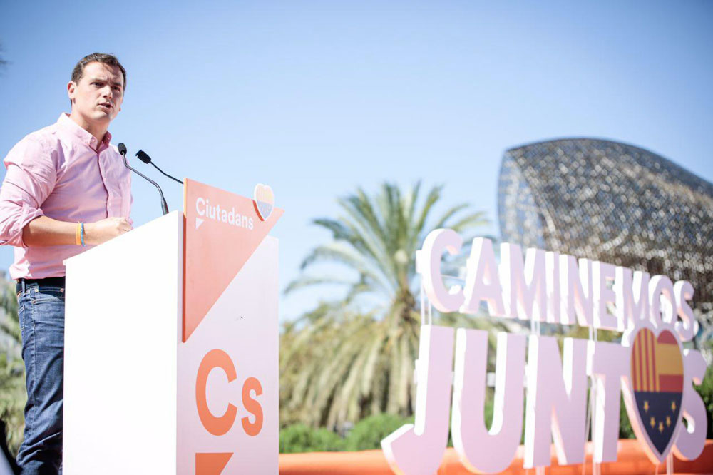 El líder de Ciudadanos, Albert Rivera, durante un acto en la Diada 2017 en Barcelona