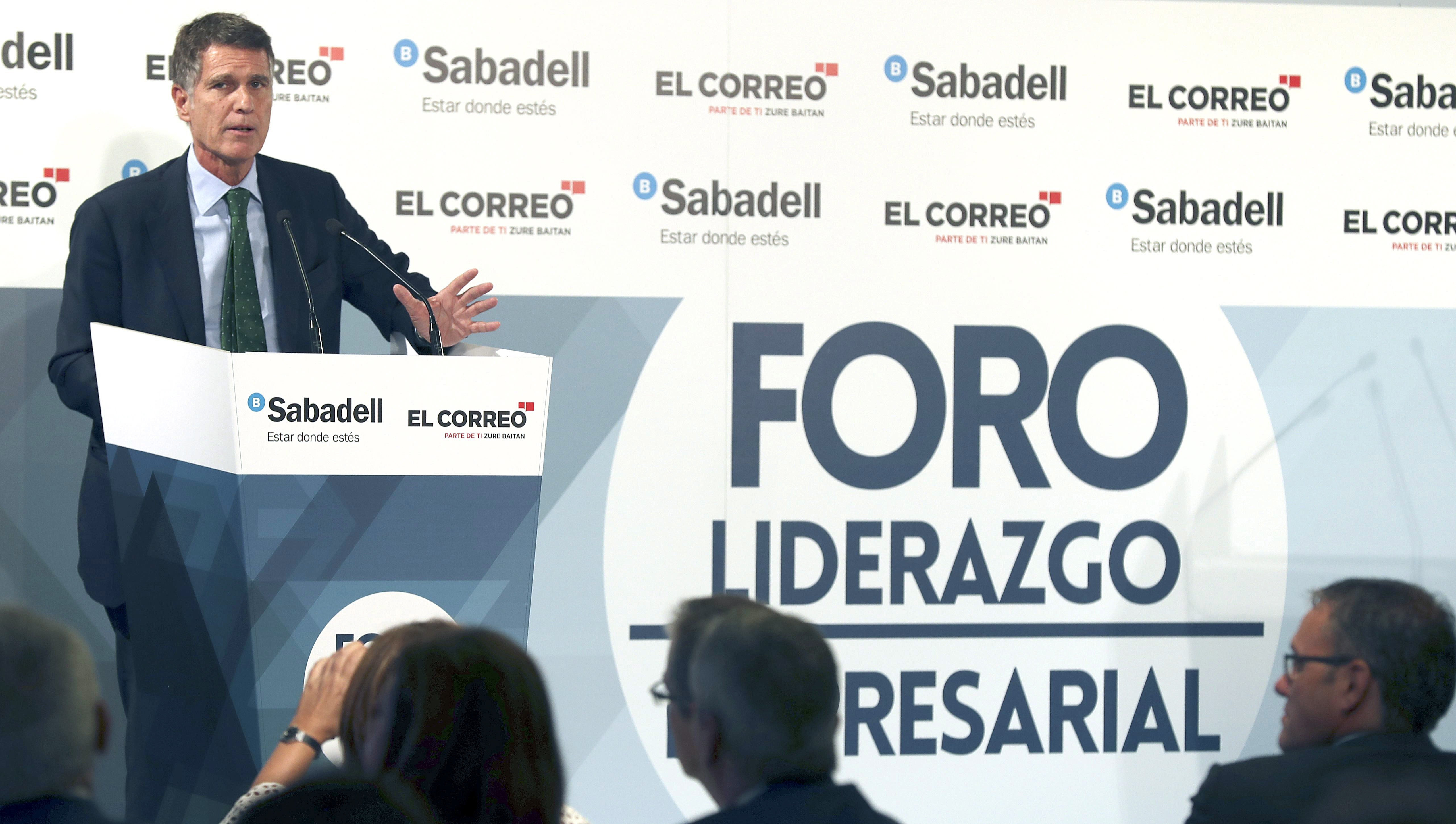 Jaume Guardiola durante su intervención esta mañana en el Foro de Liderazgo Empresarial de Bilbao