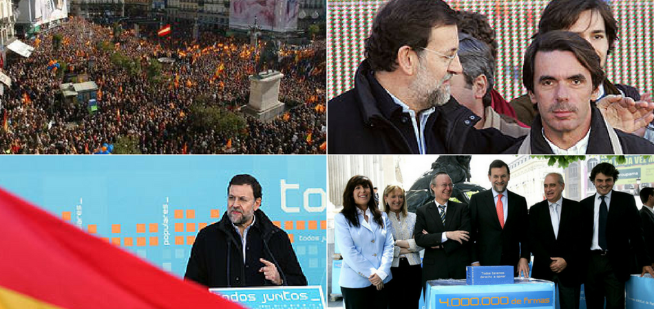 imágenes de la manifestación del PP en Sol en 2005 y la entrega de firmas contra el Estatut.