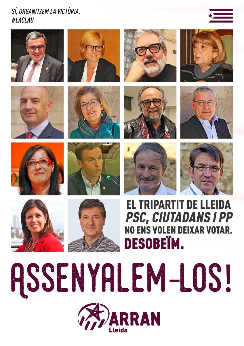 Cartel de Arran Lleida señalando a concejales del PP, CIudadanos y PSOE 