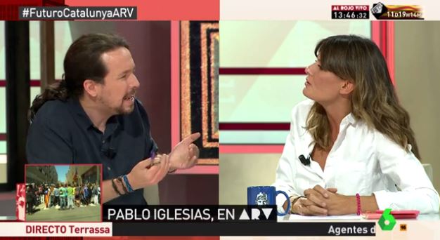 Pablo Iglesias y la periodista Pilar López en 'Al Rojo Vivo'