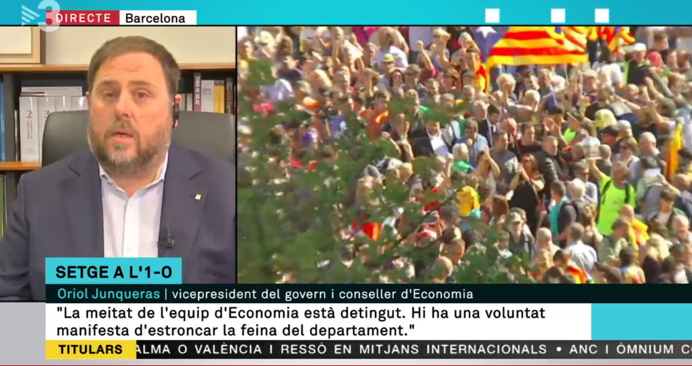 El vicepresidente de la Generalitat, Oriol Junqueras, durante el acto de inauguración de la campaña del 1-O