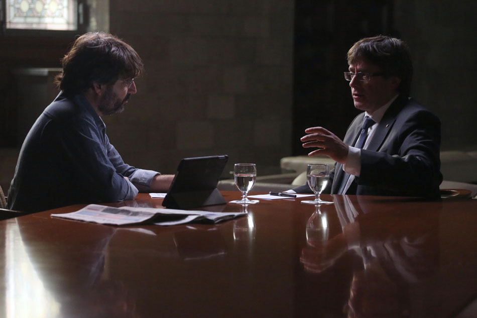 Carles Puigdemont durante un momento de la entrevista con Jordi Évole para Salvados, (la Sexta). Foto: prensa Generalitat catalana