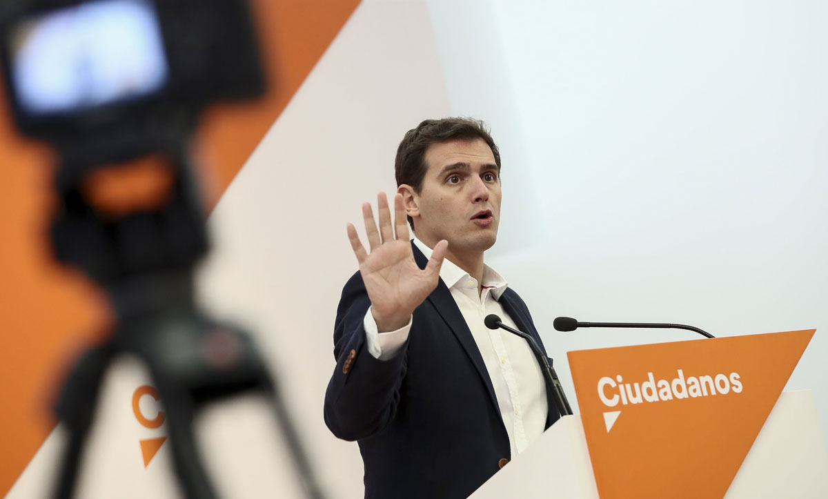 El presidente de Ciudadanos, Albert Rivera, durante una rueda de prensa. 