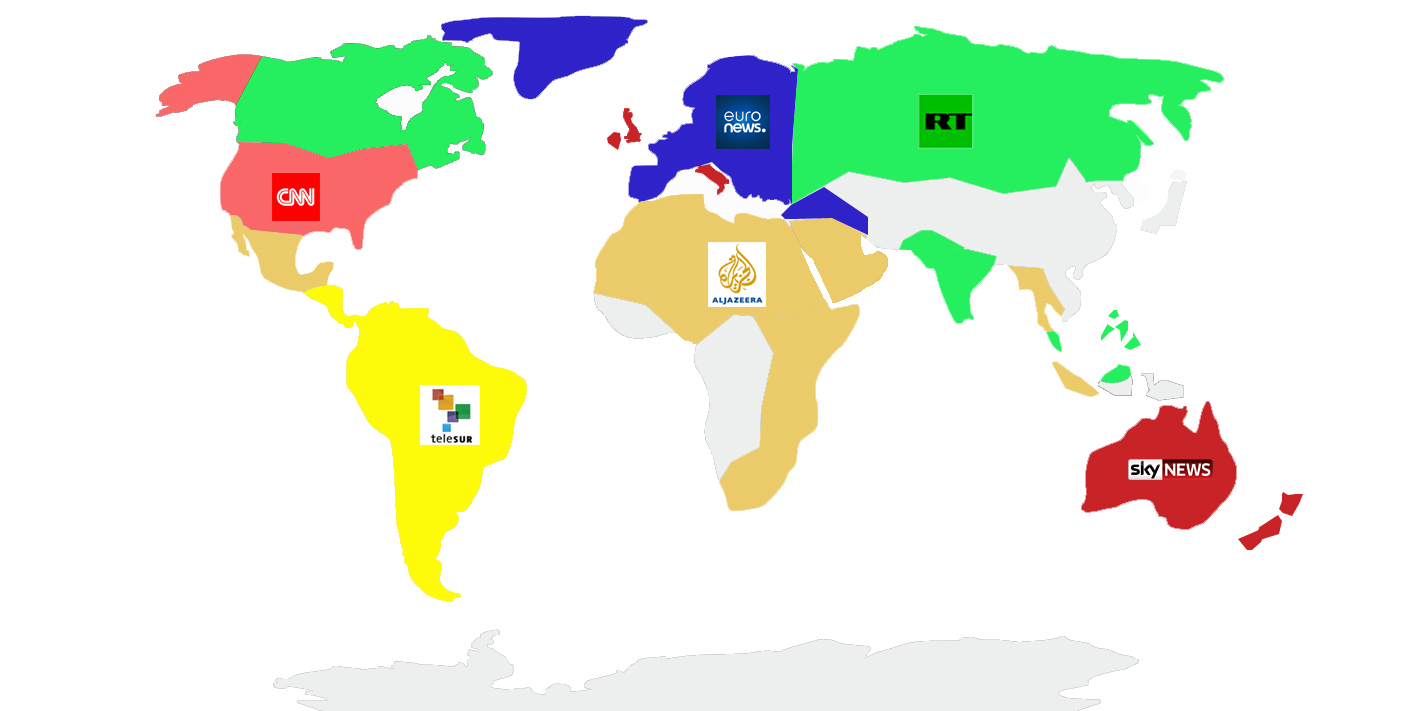Mapa de la cobertura de las televisiones internacionales que emitieron en directo el 1-O en Cataluña