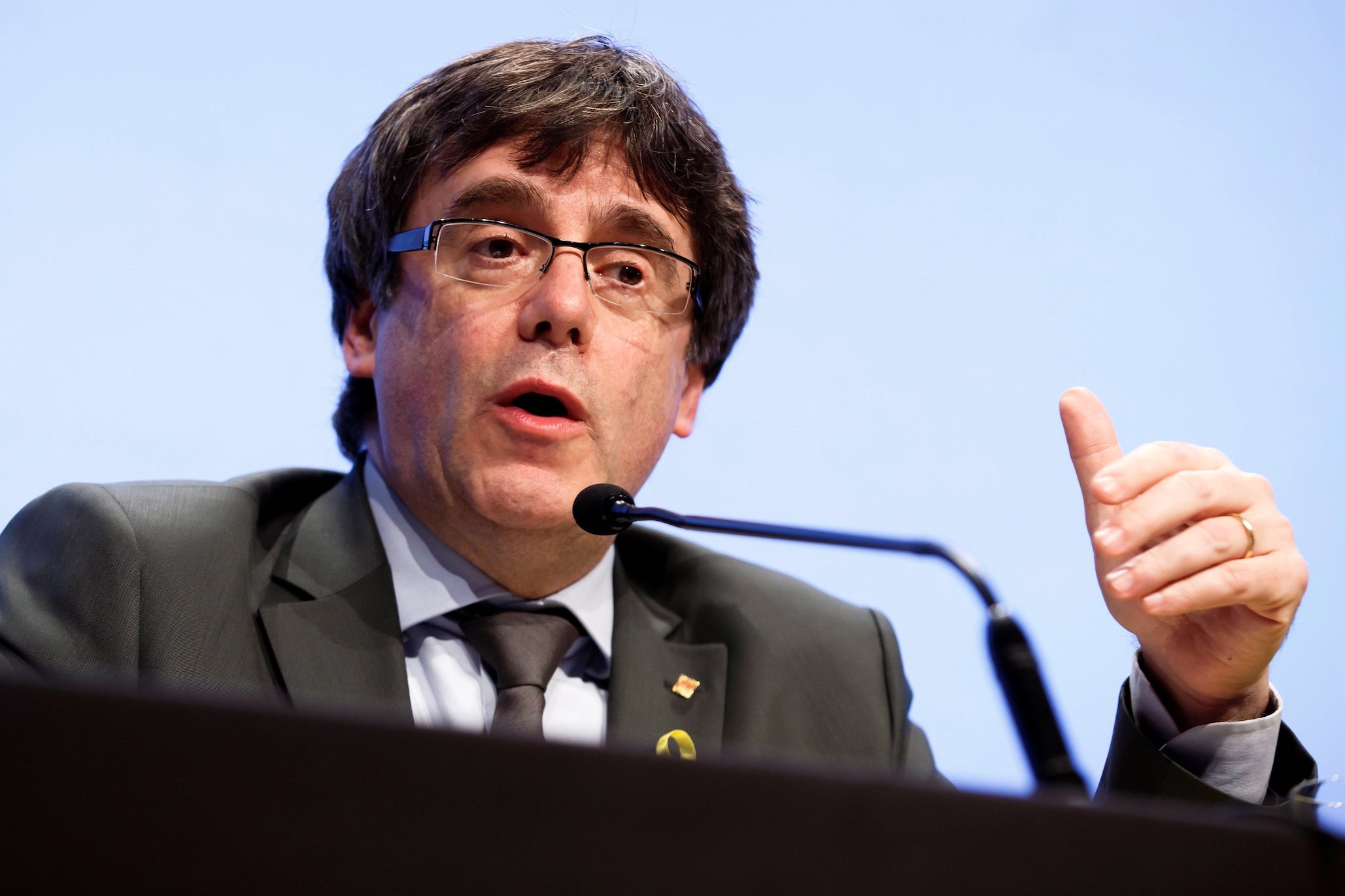 Carles Puigdemont durante su conferencia en Ginebra.