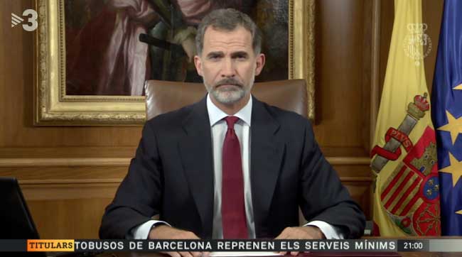 Captura de la emisión de TV3 con el discurso de Felipe VI 