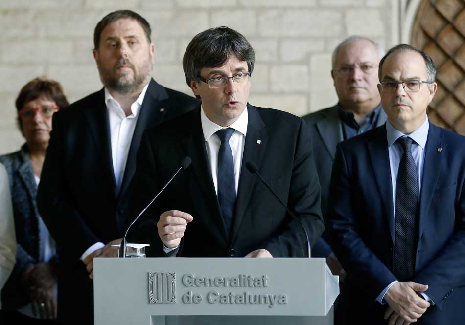 El presidente de la Generalitat, Carles Puigdemont. durante una declaración institucional el pasado 20 de septiembre.