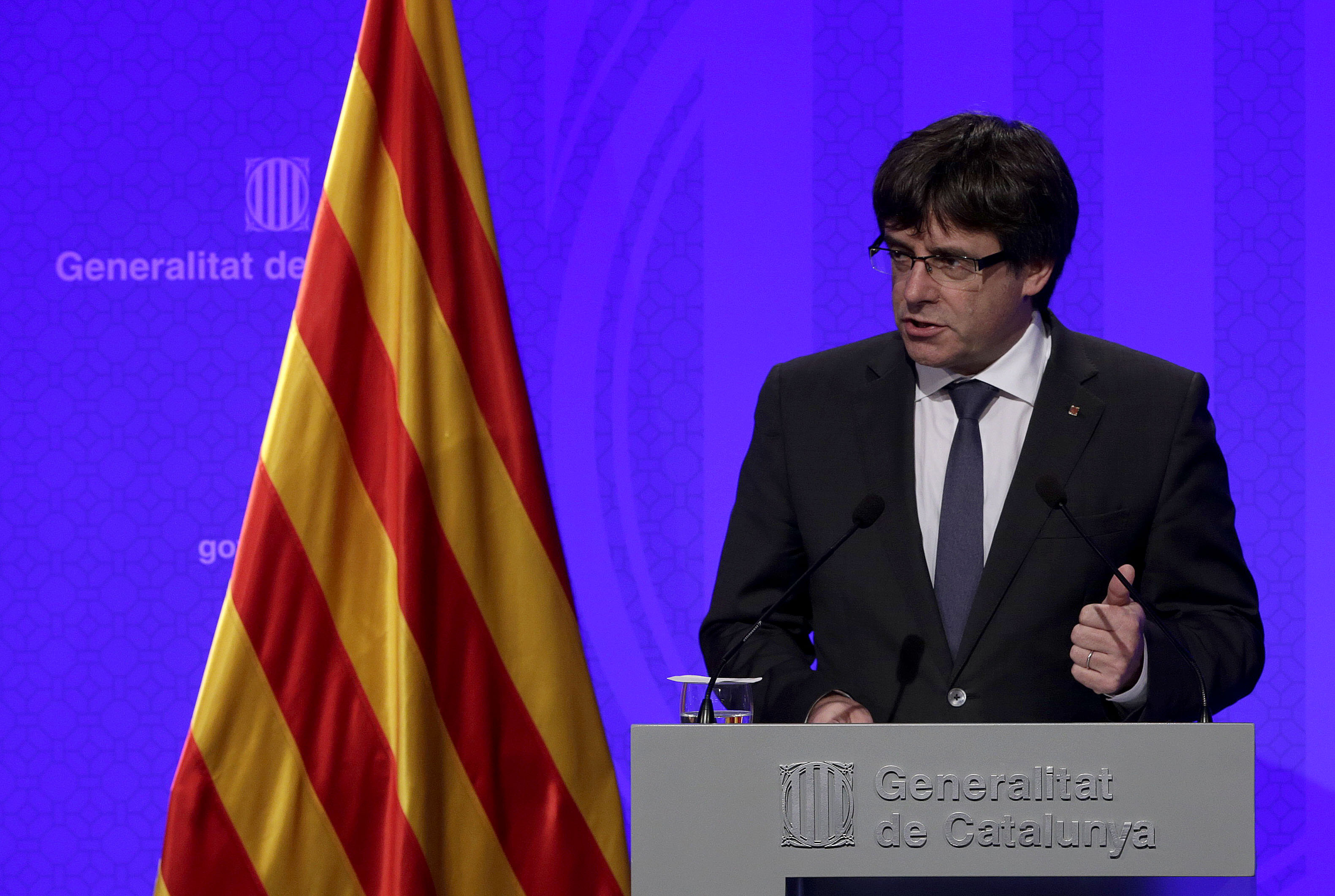 El presidente de la Generalitat, Carles Puigdemont, durante la rueda de prensa. 