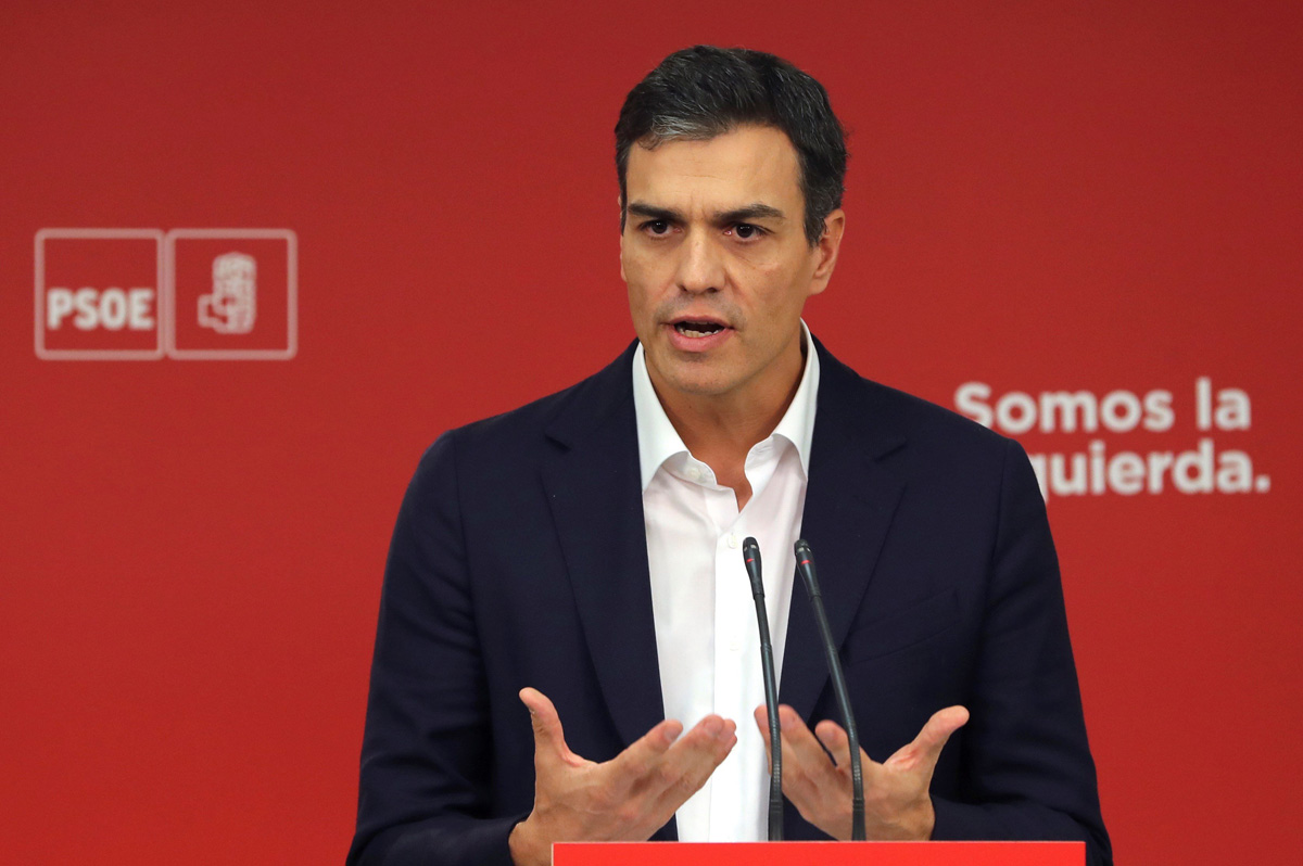 El secretario general del PSOE, Pedro Sánchez, durante una comparecencia desde Ferraz. 
