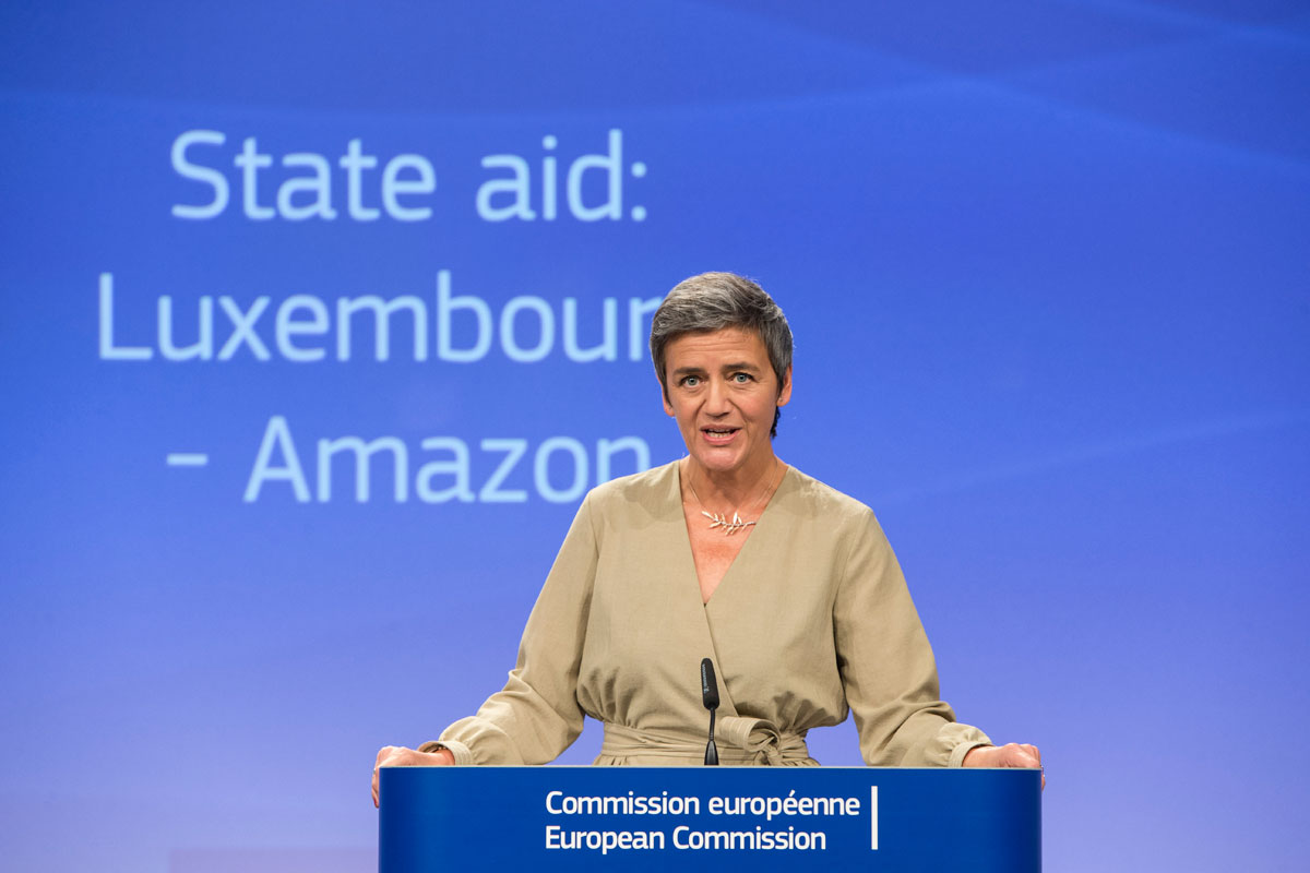 La comisaria europea de Competencia, Margrethe Vestager, durante una rueda de prensa