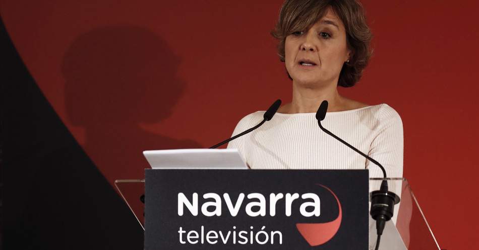 La ministra de Agricultura y Pesa, Alimentación y Medio Ambiente, Isabel García Tejerina, durante su intervención hoy en Pamplona con una conferencia en el foro de Navarra Televisión