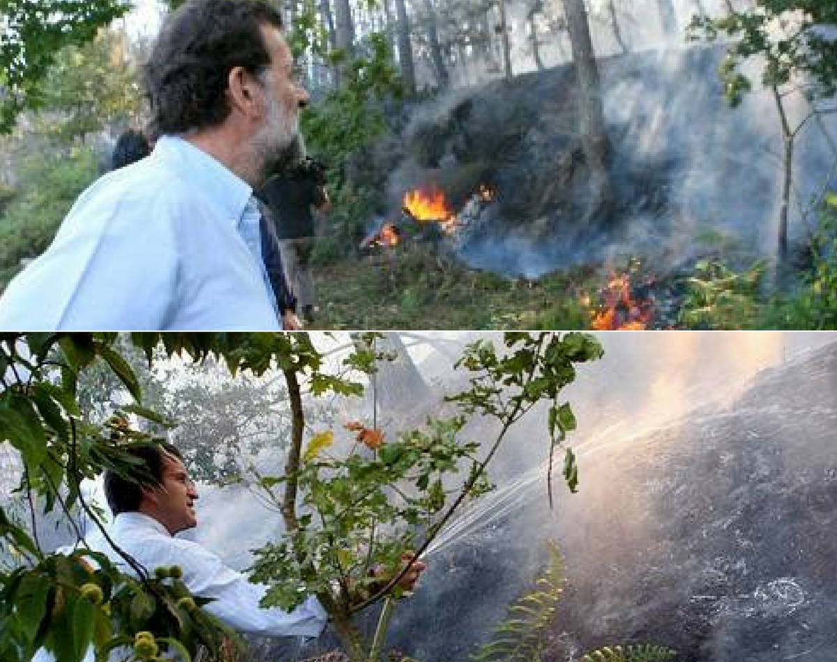 Mariano Rajoy y Alberto Núñez Feijoo en los incendios de Galicia en el año 2006