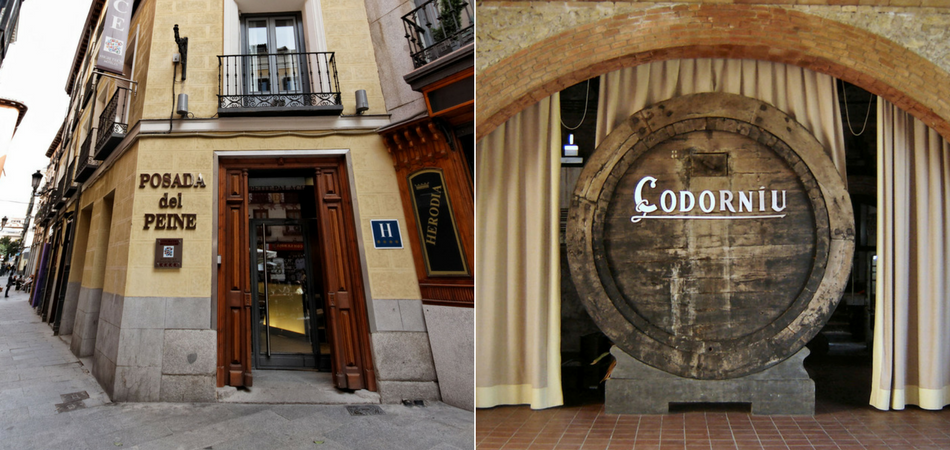 La Posada del Peine (izq.) y el interior de las bodegas Codorníu (der.)