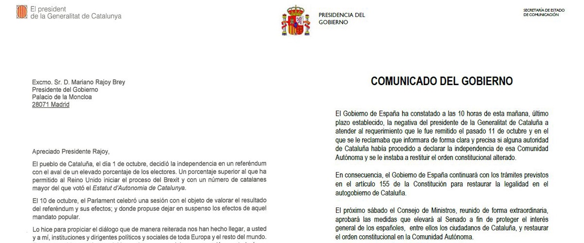 Carta de Puigdemont y de Mariano Rajoy