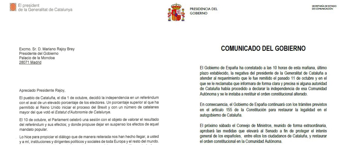 Carta de Puigdemont y de Mariano Rajoy Carta de Puigdemont y de Mariano Rajoy