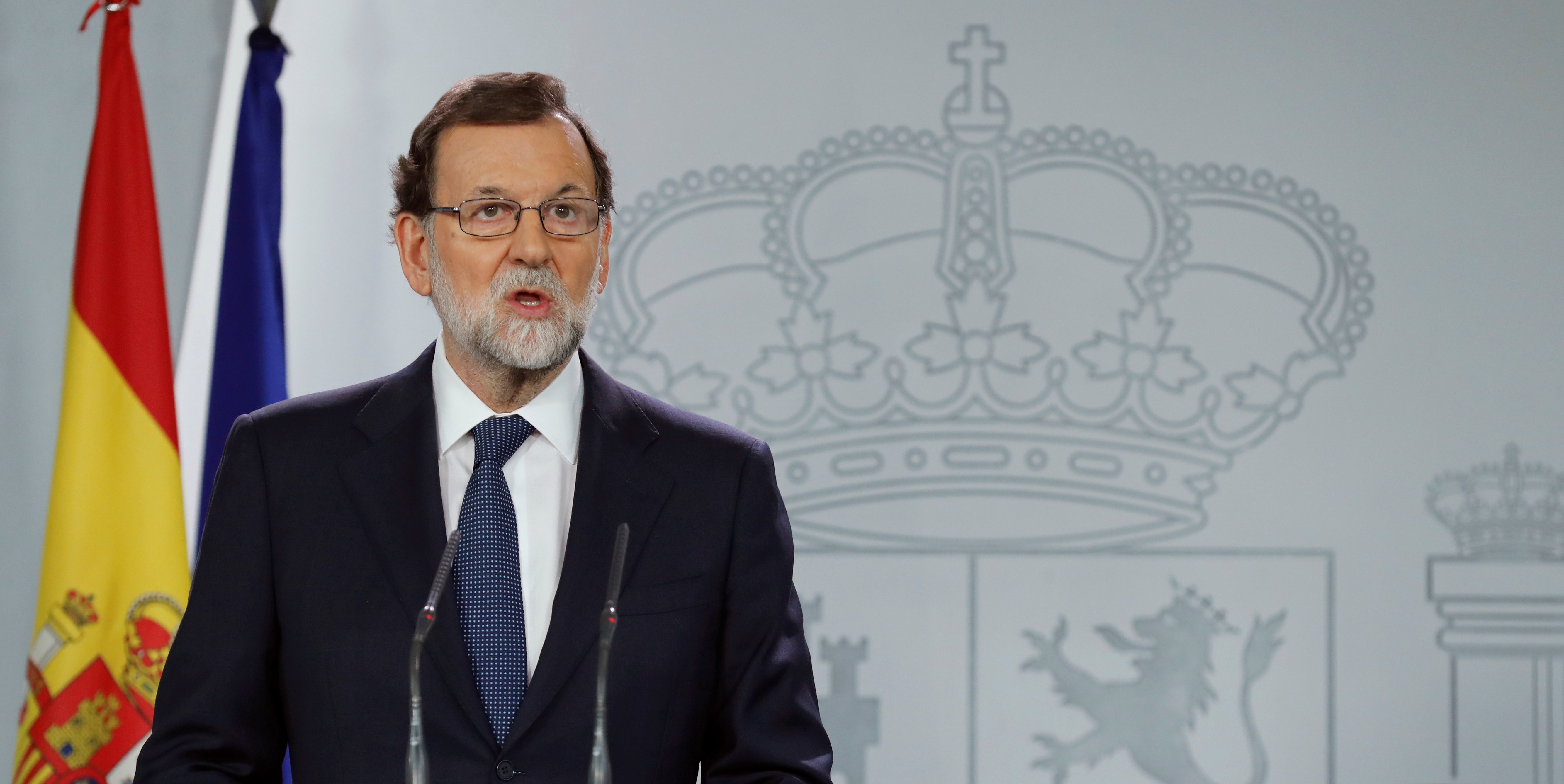 El presidente del Gobierno, Mariano Rajoy, durante su comparecencia ante los medios tras la reunión extraordinaria del Consejo de Ministros