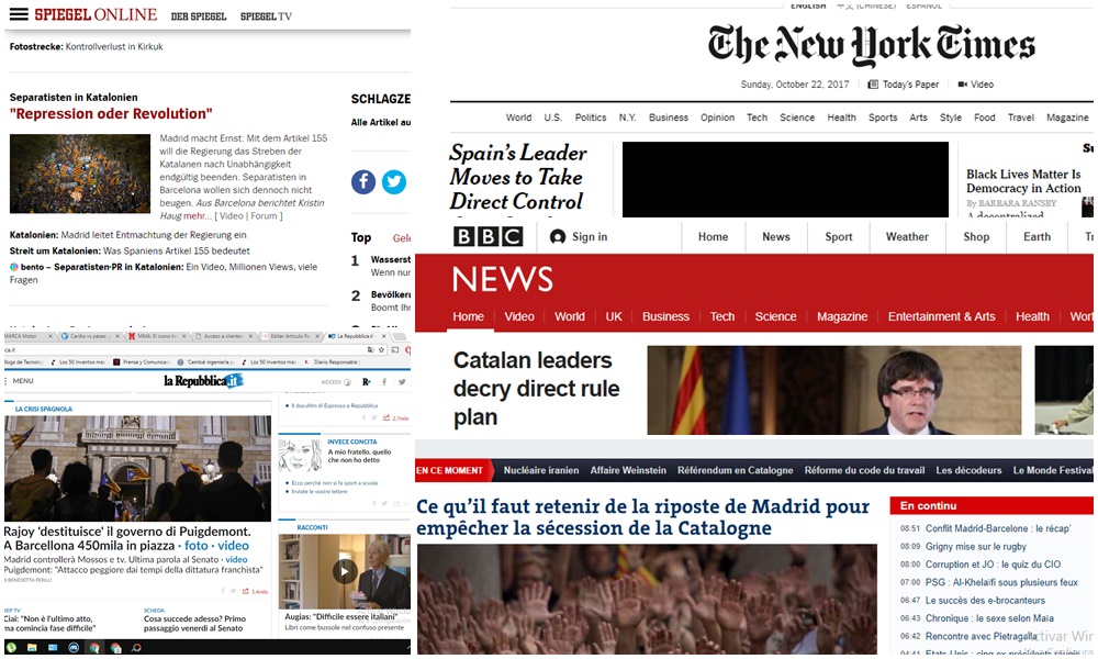 Todos los medios internacionales llevan a sus aperturas la situación de Cataluña.